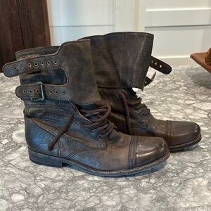 All Saints Dark Brown Leather Combat Boots size 42